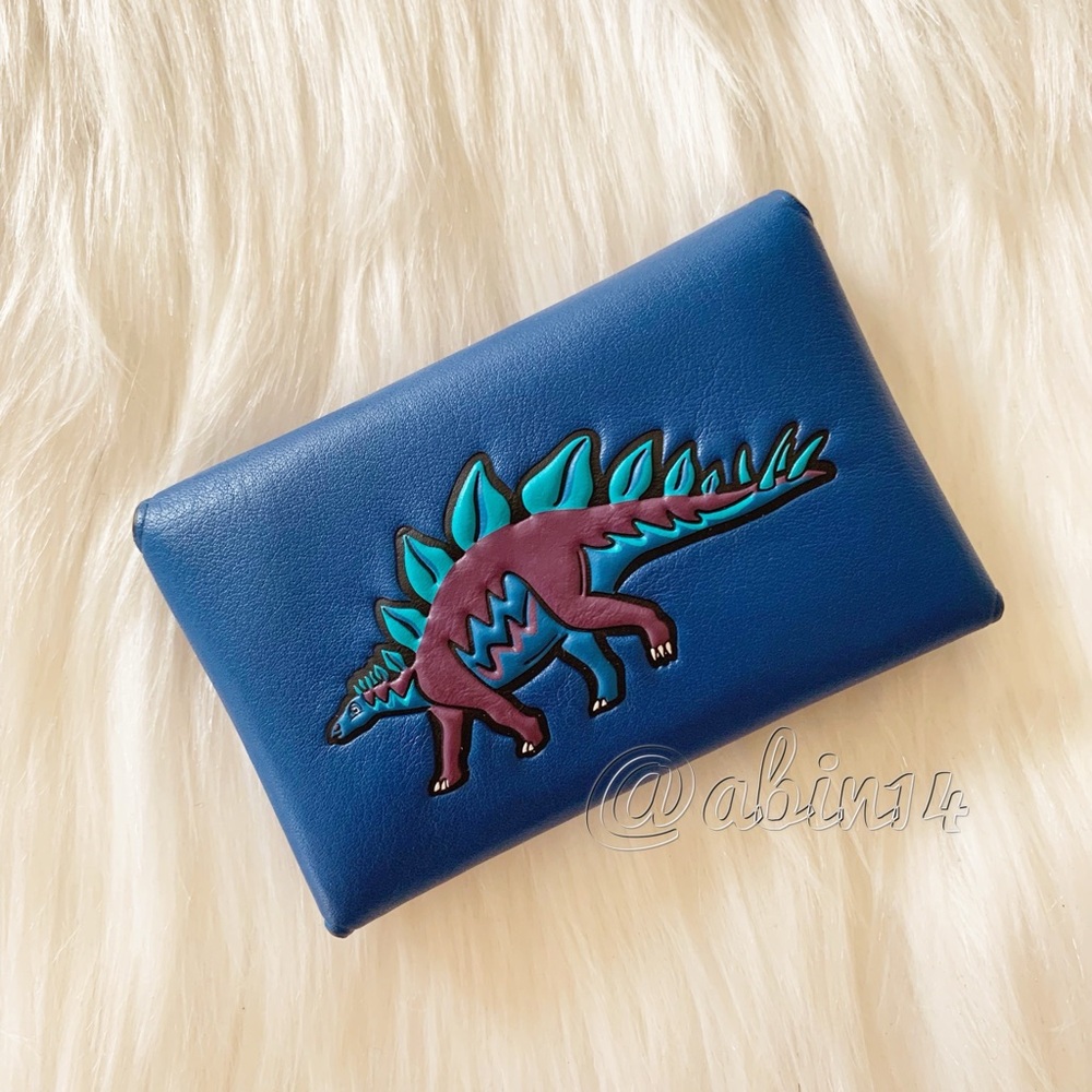 NWT Coach Beast Collection Steggy Dinosaur Turnlock Leather Card Case